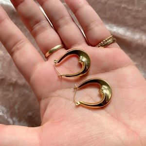 14k Solid Gold Half Moon Hoop Earrings